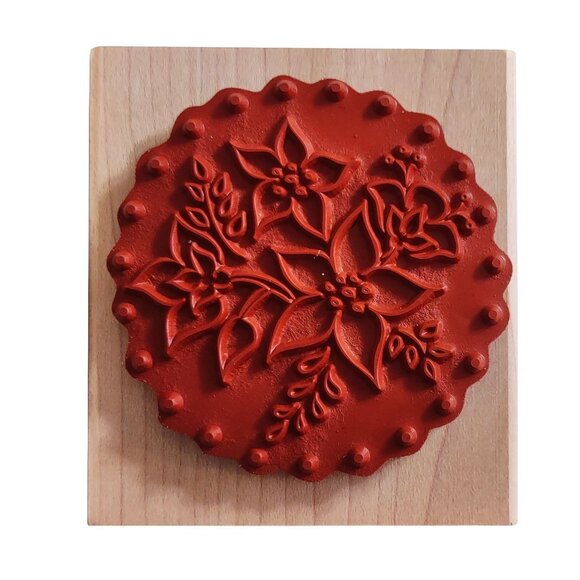 Floral Circle Rubber Stamp On Wood Block By DeNami Design - Picture 2 of 4